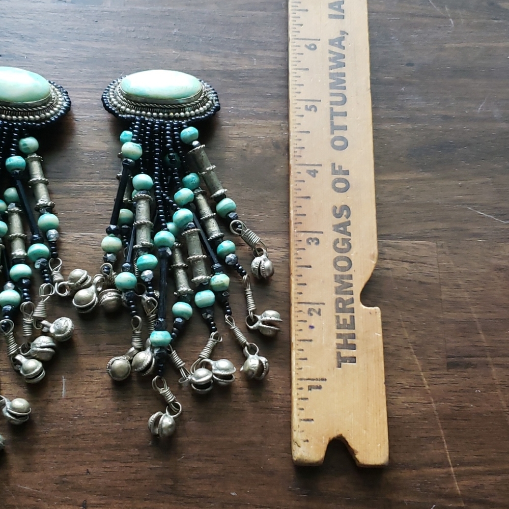 Vintage turquoise long clip-on earrings - Picture 2 of 12